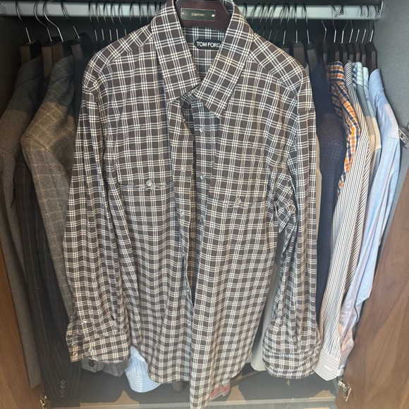 Tom Ford Men’s Western Snap-Button Plaid Shirt – Size 43 / 17